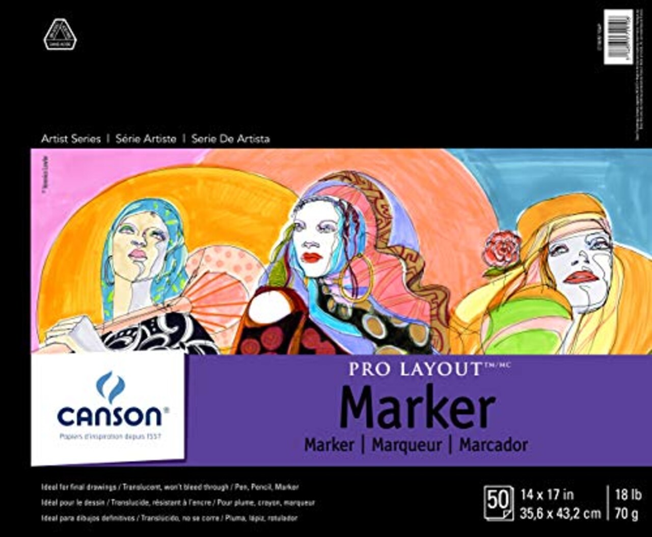 Artist Series Pro Layout Marker Pad, 14” x 17”, Fold-Over Cover, 50 Sheets (100511049), 14" x 17", White